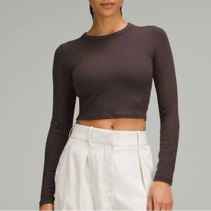 Lululemon Hold Tight Ribbed Crop Long Sleeve Shirt in Espresso Brown Medium/8/10